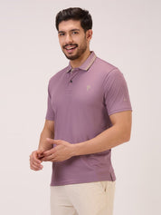 golf polo t shirt for men in light wine crest left side view