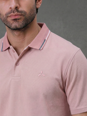 Melange Polo T Shirt for Men in Dusty Rose with Tipping Collar