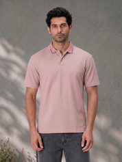 Melange Polo T Shirt for Men in Dusty Rose with Tipping Collar