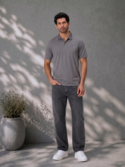 Melange Polo T Shirt for Men in Grey with Tipping Collar