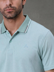 Mint Melange Men's Polo T Shirt with Contrast Tipping