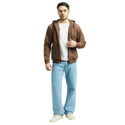 Classic Winter Zip-Up Hoodie for Men in Brown | UNIREC