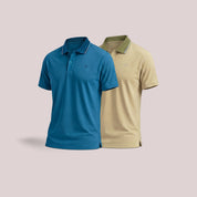 Men's Melange Polo T-Shirt Combo with Tipping Collar – Teal & Pista