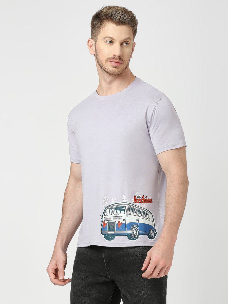 Archies Bus Print Purple T-shirt for Men and Women's