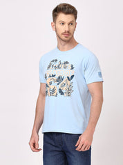 Archies Print Sky Blue T-shirt for Men