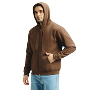 Classic Winter Zip-Up Hoodie for Men in Brown | UNIREC