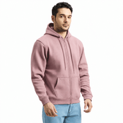 Classic Winter Zip-Up Hoodie for Men in Dusty Rose | UNIREC