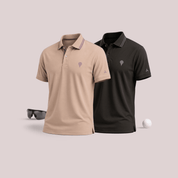 Crèst Polo Combo Pack of 2 Golf Polo T-Shirts for Men in Fawn & Black