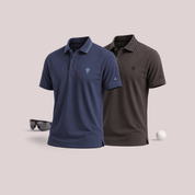 Crèst Polo Combo Pack of 2 Golf Polo T-Shirts for Men in Light Navy & Grey