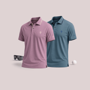 Crèst Polo Combo Pack of 2 Golf Polo T-Shirts for Men in Light Wine & Royal Green