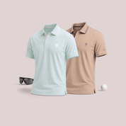 Crèst Polo Combo Pack of 2 Golf Polo T-Shirts for Men in Sea Green & Fawn