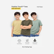 Feather Touch Boys Plain Round Neck T-Shirt – Olive, Honey Brown & Army Combo
