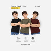 Feather Touch Boys Plain Round Neck T-Shirt – Black, Honey Brown & Burgundy Combo
