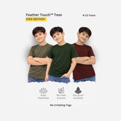 Feather Touch Boys Plain Round Neck T-Shirt – Honey Brown, Bottle Green & Burgundy Combo