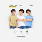 Feather Touch Boys Plain Round Neck T-Shirt – Olive, White & Sky Blue Combo