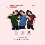 Feather Touch Round Neck T-Shirt for Girls - Plain - Pack of 3 - Honey_Brown, Bottle_Green & Burgundy