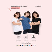 Feather Touch Girls Plain Round Neck T-Shirt – White, Blue & Black Combo