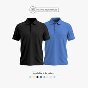 Feather Touch Polo - Ultra Soft Combo Pack of 2 Men's Solid Black & Blue T-shirts