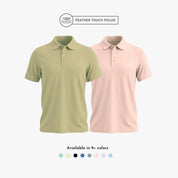Ultra-soft Feather Touch Polo men’s T-shirts in olive and peach, combo pack