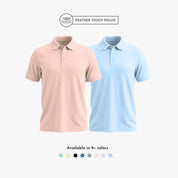 Ultra-soft Feather Touch Polo men’s T-shirts in peach and sky blue, combo pack