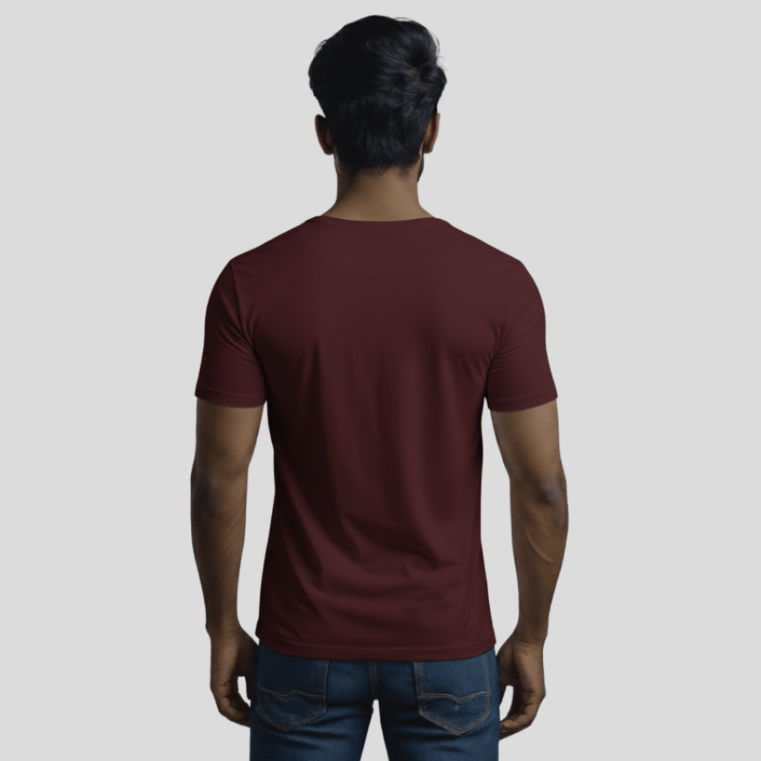 Feather Touch Round Neck Plain Burgundy T-Shirt for Men