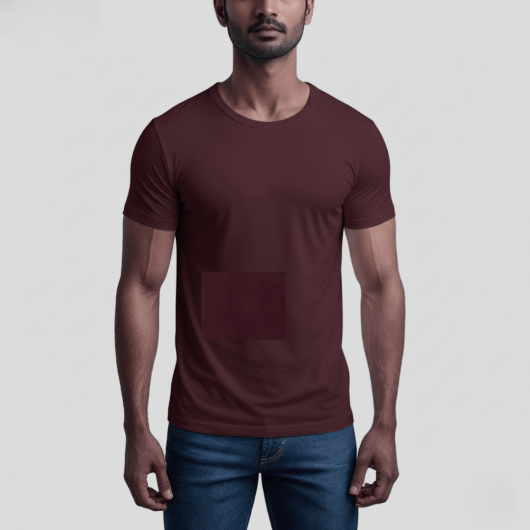 Feather Touch Round Neck Plain Burgundy T-Shirt for Men