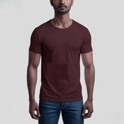 Feather Touch Round Neck Plain Burgundy T-Shirt for Men