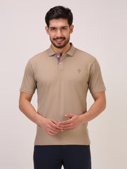 Golf Matte Self Checks Polo T-Shirt for Men in Fawn