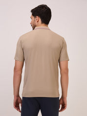 Golf Matte Self Checks Polo T-Shirt for Men in Fawn