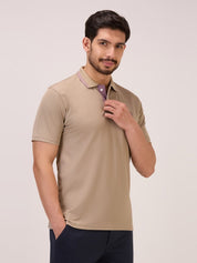 Golf Matte Self Checks Polo T-Shirt for Men in Fawn