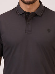 Golf self checks polo t shirt for men fawn close up view