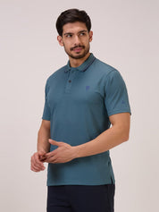 Golf Matte Self Checks Polo T-Shirt for Men in Royal Green