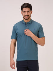 golf polo t shirt for men in royal green self check front view
