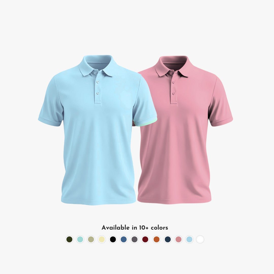 Ultra-soft Matte Polo men’s T-shirts in rose and sky blue, combo pack