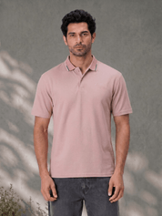 Melange Polo T Shirt for Men in Dusty Rose with Tipping Collar
