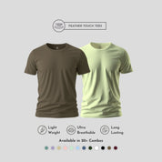 Men's feather touch round neck T-shirt combo in honey brown and olive