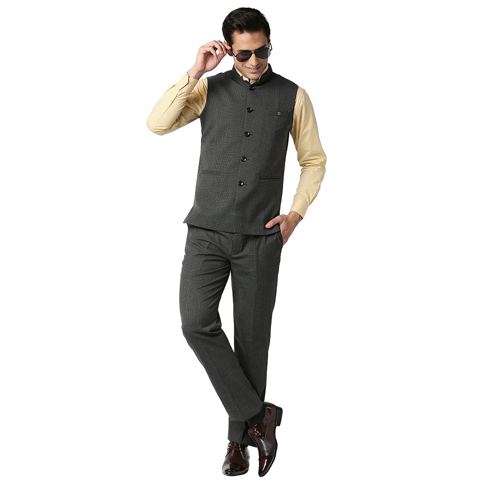 Modi / Nehru / Jawahar Traditional Ethnic Small Checks Sleeveless Jacket for Men