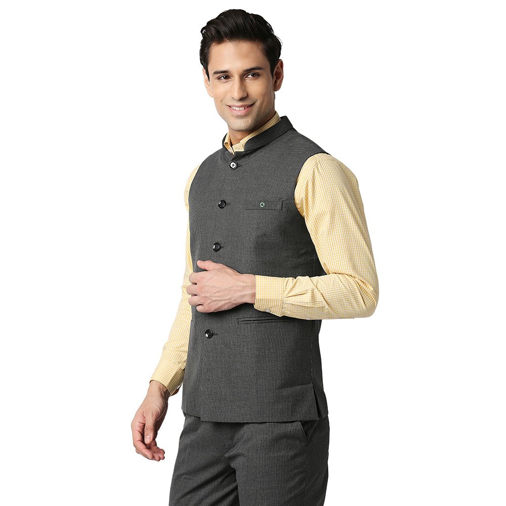Modi / Nehru / Jawahar Traditional Ethnic Small Checks Sleeveless Jacket for Men