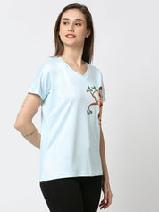 Blue V-Neck T-Shirt for Women