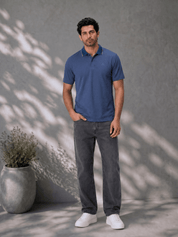 Navy Melange Polo T Shirt with Tipping Collar