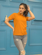 Women's Solid Orange Polo T-shirt