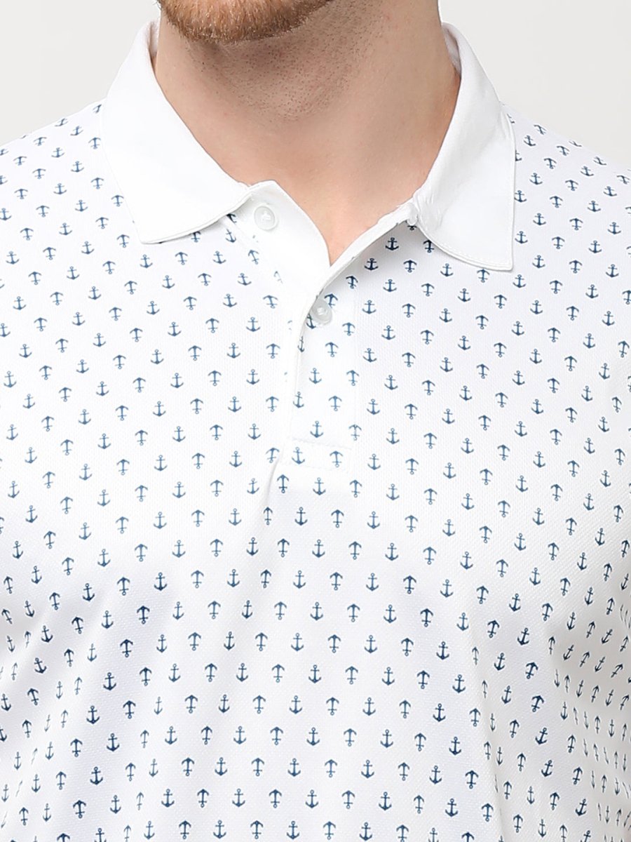 White Anchor Print Polo T-shirt