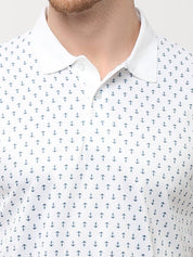 White Anchor Print Polo T-shirt