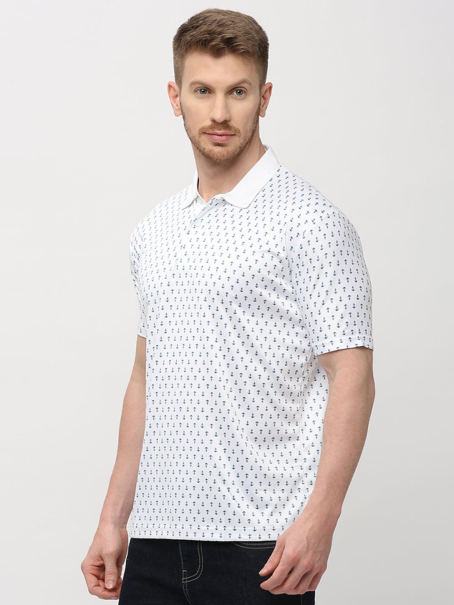 White Anchor Print Polo T-shirt