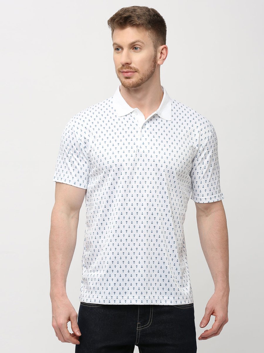 White Anchor Print Polo T-shirt