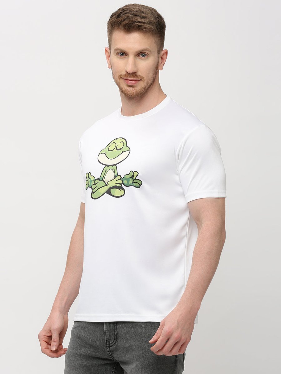 White round neck frog print t-shirt front view