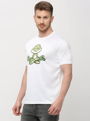 White round neck frog print t-shirt front view
