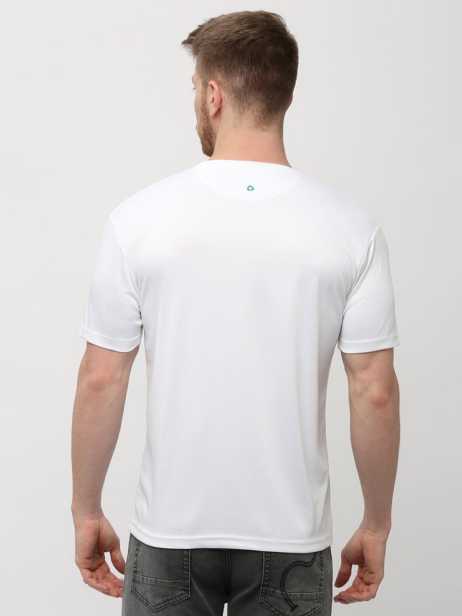 Back view of white round neck t-shirt
