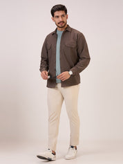 Mens Shackets mouse grey matte check shirt jacket front view