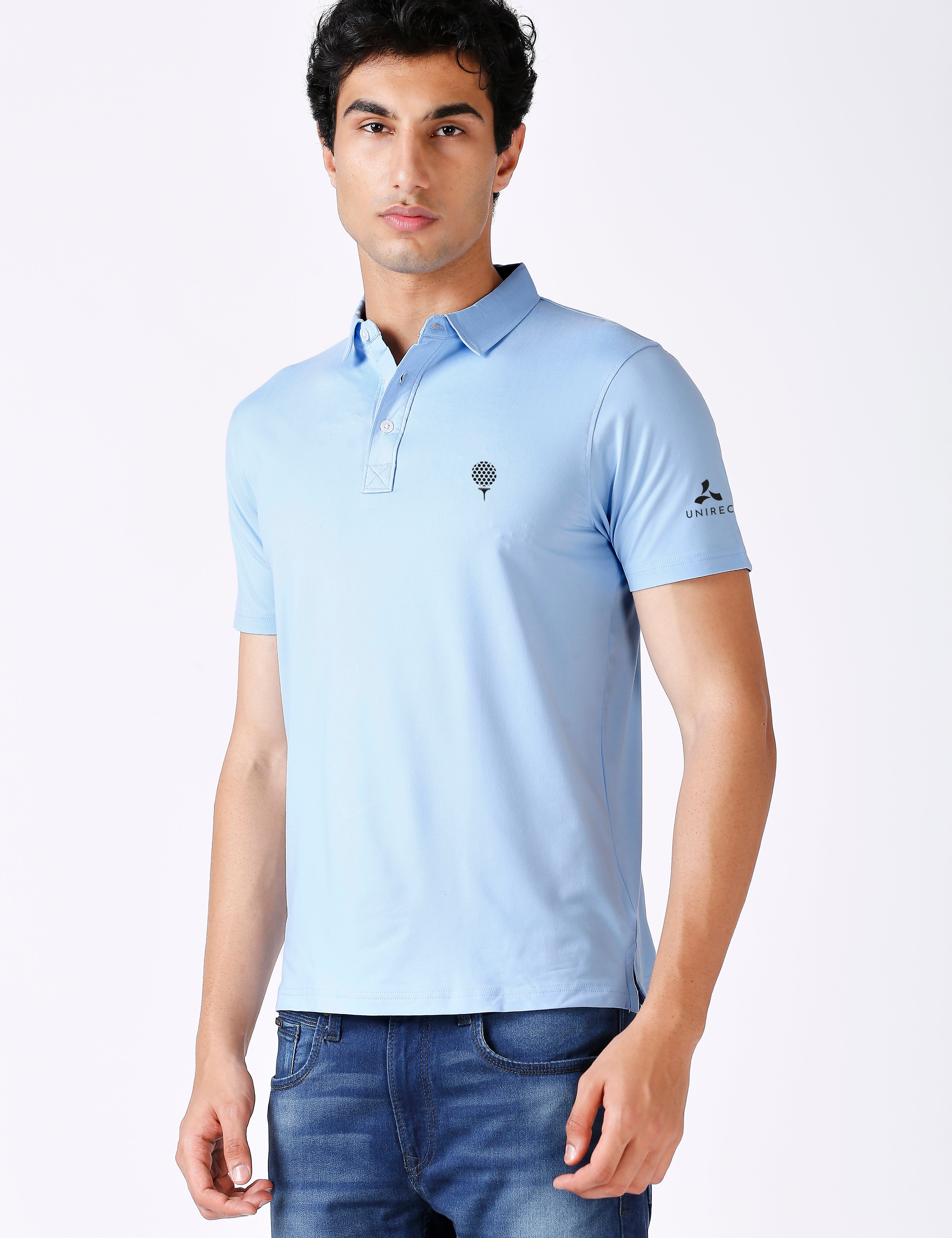 Golf Polo T Shirt Feather Touch Soft Material Sky Blue Color Side